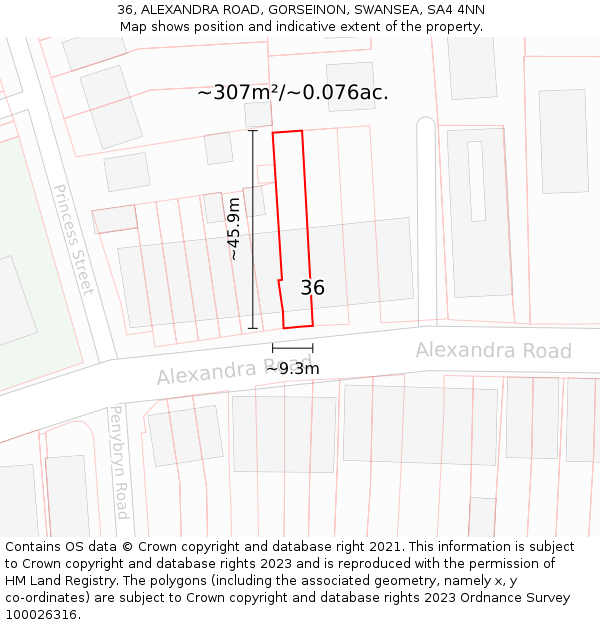 36, ALEXANDRA ROAD, GORSEINON, SWANSEA, SA4 4NN: Plot and title map