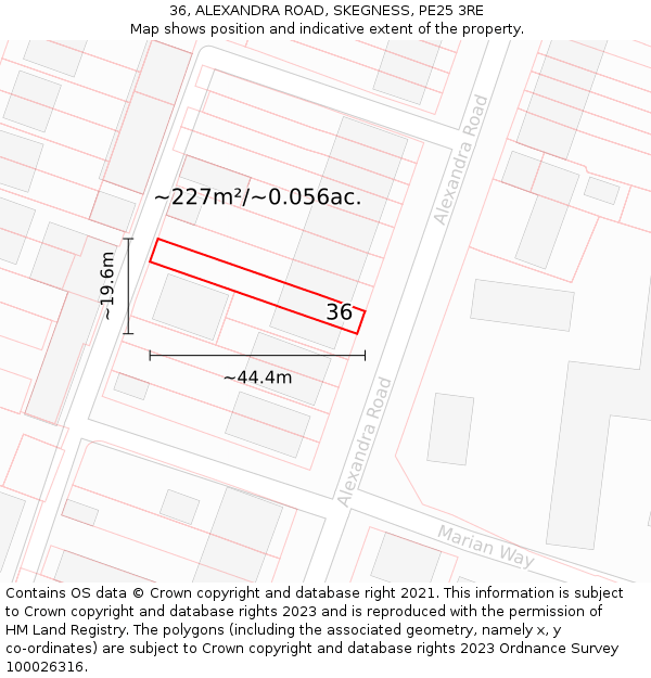 36, ALEXANDRA ROAD, SKEGNESS, PE25 3RE: Plot and title map