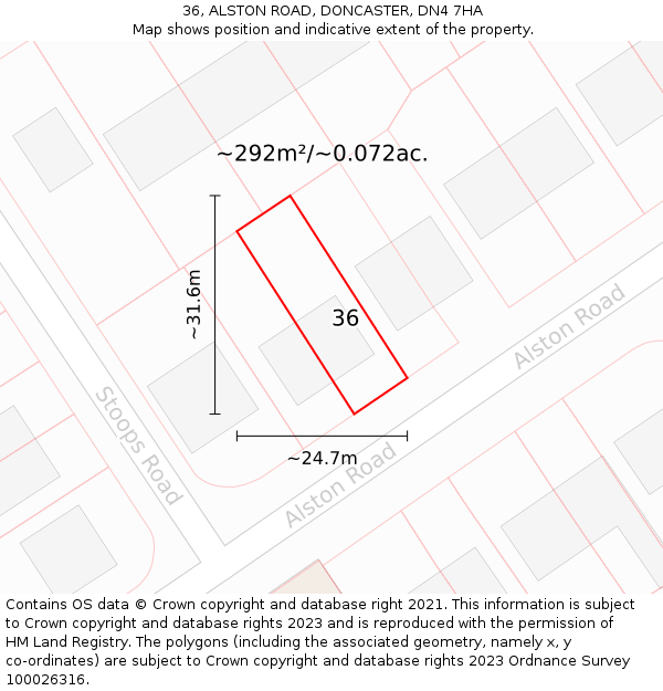 36, ALSTON ROAD, DONCASTER, DN4 7HA: Plot and title map