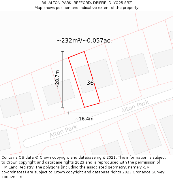 36, ALTON PARK, BEEFORD, DRIFFIELD, YO25 8BZ: Plot and title map