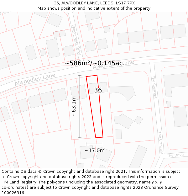 36, ALWOODLEY LANE, LEEDS, LS17 7PX: Plot and title map