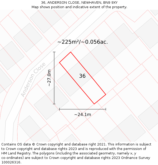 36, ANDERSON CLOSE, NEWHAVEN, BN9 9XY: Plot and title map