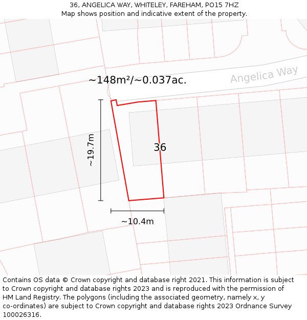 36, ANGELICA WAY, WHITELEY, FAREHAM, PO15 7HZ: Plot and title map