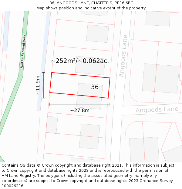 36, ANGOODS LANE, CHATTERIS, PE16 6RG: Plot and title map