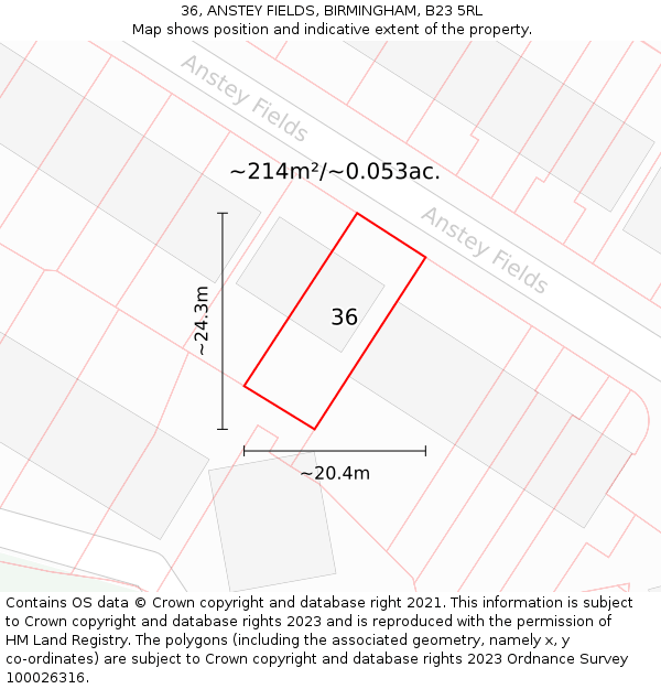 36, ANSTEY FIELDS, BIRMINGHAM, B23 5RL: Plot and title map