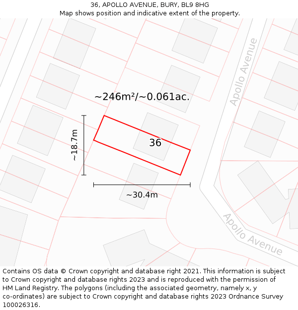 36, APOLLO AVENUE, BURY, BL9 8HG: Plot and title map