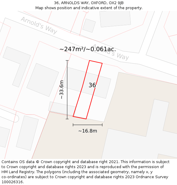 36, ARNOLDS WAY, OXFORD, OX2 9JB: Plot and title map