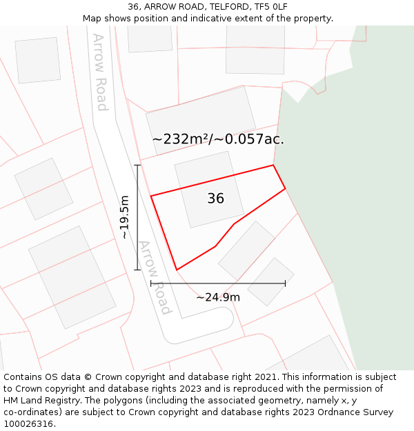 36, ARROW ROAD, TELFORD, TF5 0LF: Plot and title map