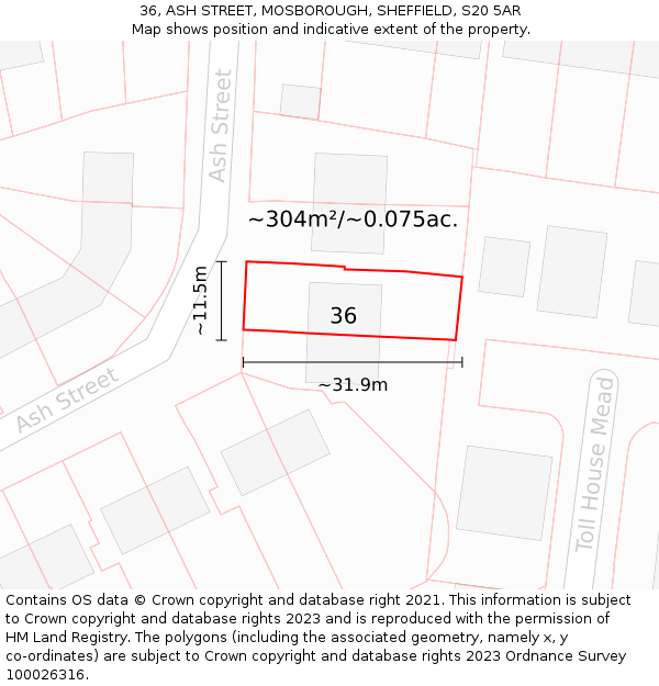 36, ASH STREET, MOSBOROUGH, SHEFFIELD, S20 5AR: Plot and title map