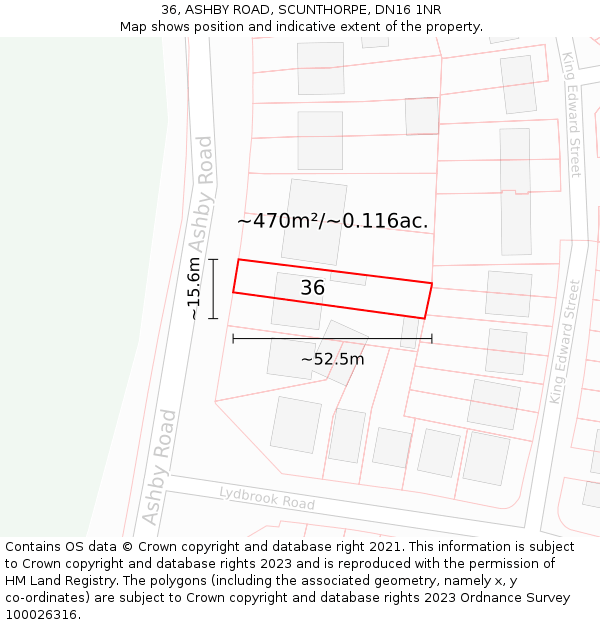 36, ASHBY ROAD, SCUNTHORPE, DN16 1NR: Plot and title map