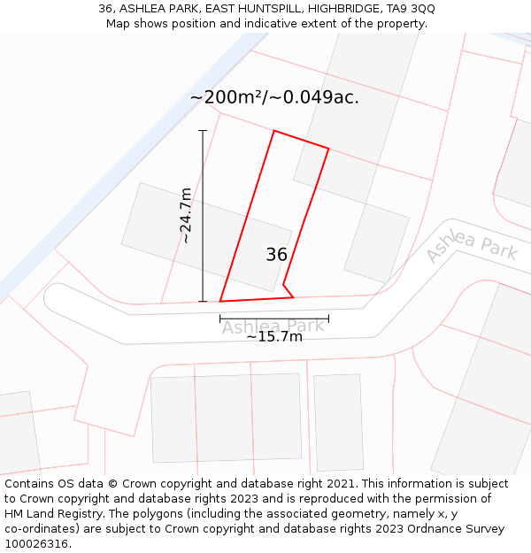 36, ASHLEA PARK, EAST HUNTSPILL, HIGHBRIDGE, TA9 3QQ: Plot and title map