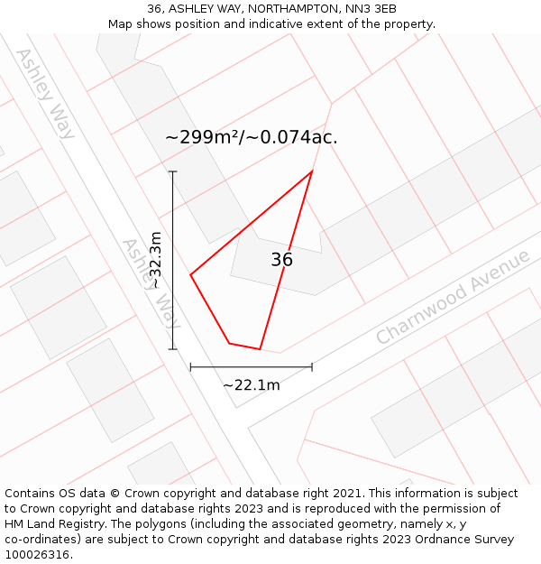 36, ASHLEY WAY, NORTHAMPTON, NN3 3EB: Plot and title map