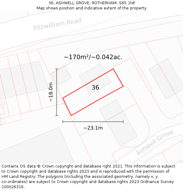 36, ASHWELL GROVE, ROTHERHAM, S65 1NF: Plot and title map