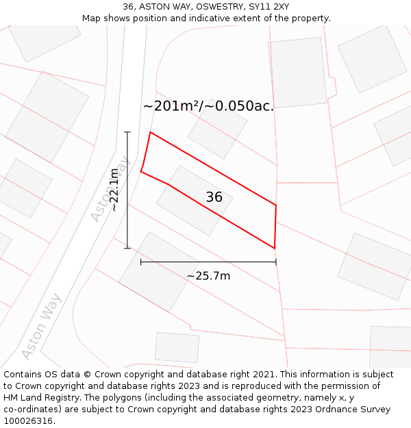 36, ASTON WAY, OSWESTRY, SY11 2XY: Plot and title map