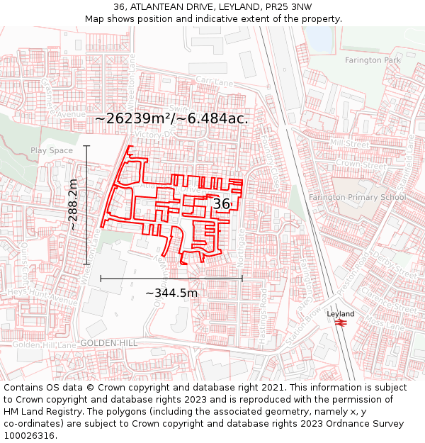 36, ATLANTEAN DRIVE, LEYLAND, PR25 3NW: Plot and title map