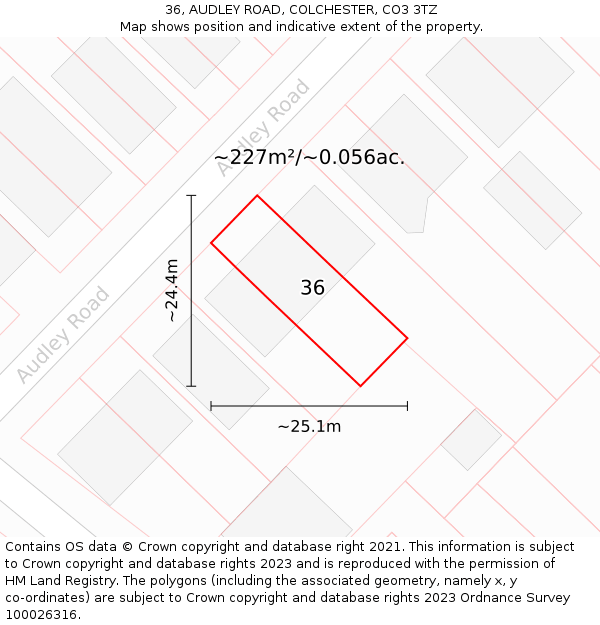 36, AUDLEY ROAD, COLCHESTER, CO3 3TZ: Plot and title map