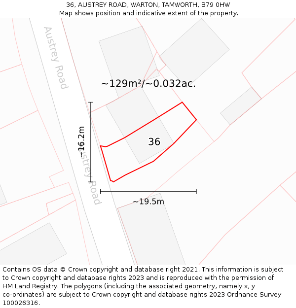 36, AUSTREY ROAD, WARTON, TAMWORTH, B79 0HW: Plot and title map