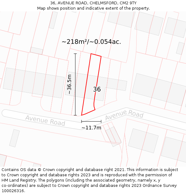 36, AVENUE ROAD, CHELMSFORD, CM2 9TY: Plot and title map