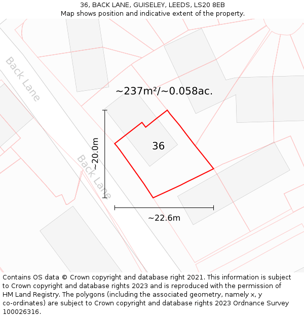 36, BACK LANE, GUISELEY, LEEDS, LS20 8EB: Plot and title map