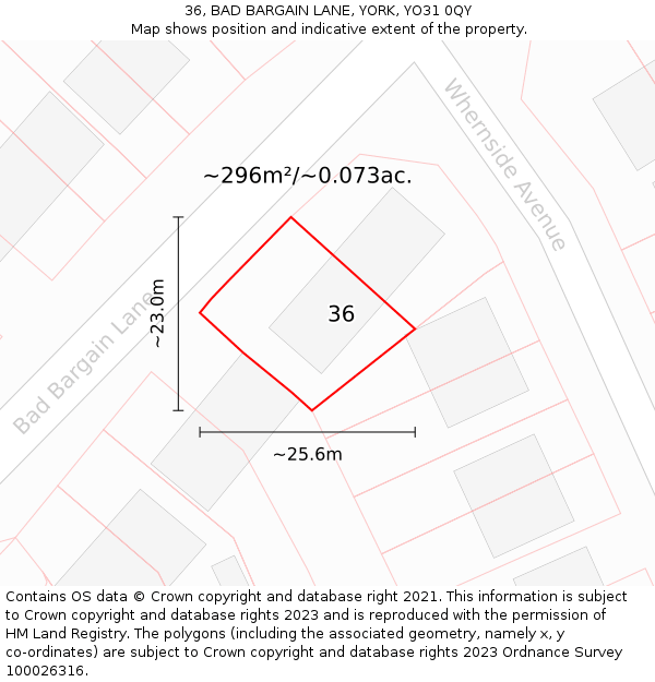 36, BAD BARGAIN LANE, YORK, YO31 0QY: Plot and title map