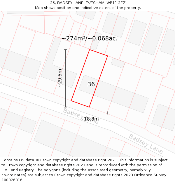 36, BADSEY LANE, EVESHAM, WR11 3EZ: Plot and title map