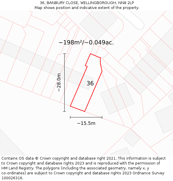 36, BANBURY CLOSE, WELLINGBOROUGH, NN8 2LP: Plot and title map