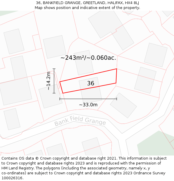 36, BANKFIELD GRANGE, GREETLAND, HALIFAX, HX4 8LJ: Plot and title map