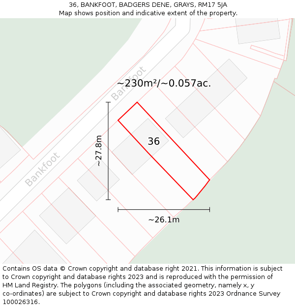 36, BANKFOOT, BADGERS DENE, GRAYS, RM17 5JA: Plot and title map
