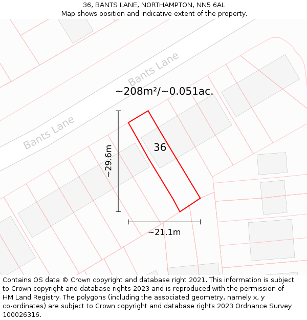 36, BANTS LANE, NORTHAMPTON, NN5 6AL: Plot and title map