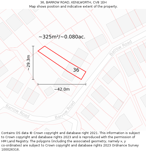 36, BARROW ROAD, KENILWORTH, CV8 1EH: Plot and title map