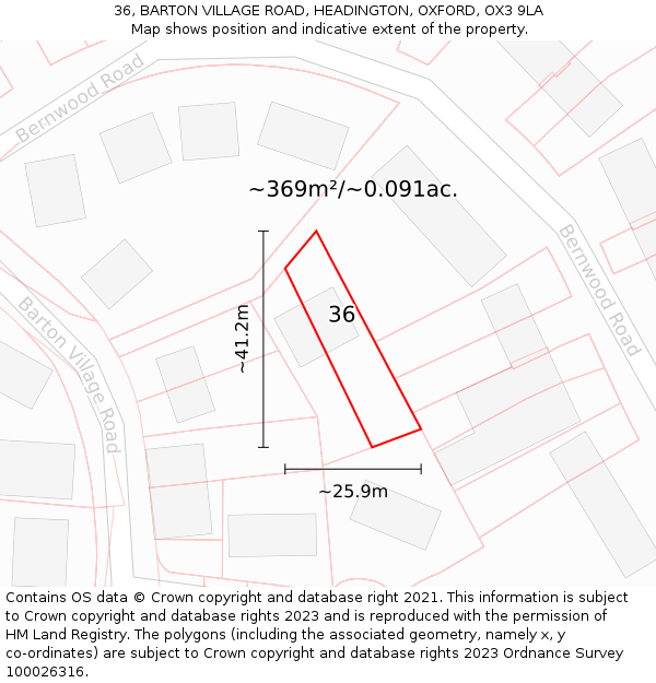 36, BARTON VILLAGE ROAD, HEADINGTON, OXFORD, OX3 9LA: Plot and title map