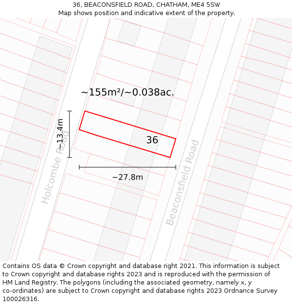 36, BEACONSFIELD ROAD, CHATHAM, ME4 5SW: Plot and title map