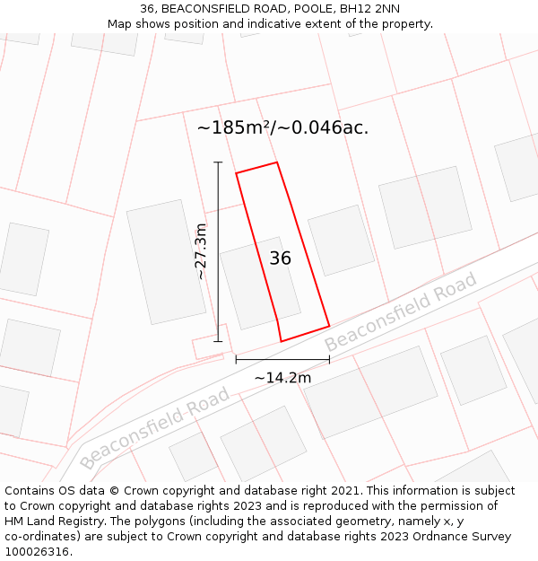 36, BEACONSFIELD ROAD, POOLE, BH12 2NN: Plot and title map