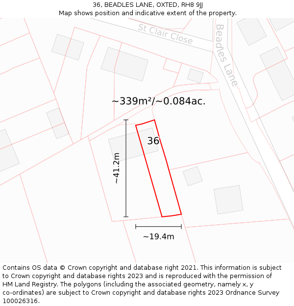 36, BEADLES LANE, OXTED, RH8 9JJ: Plot and title map