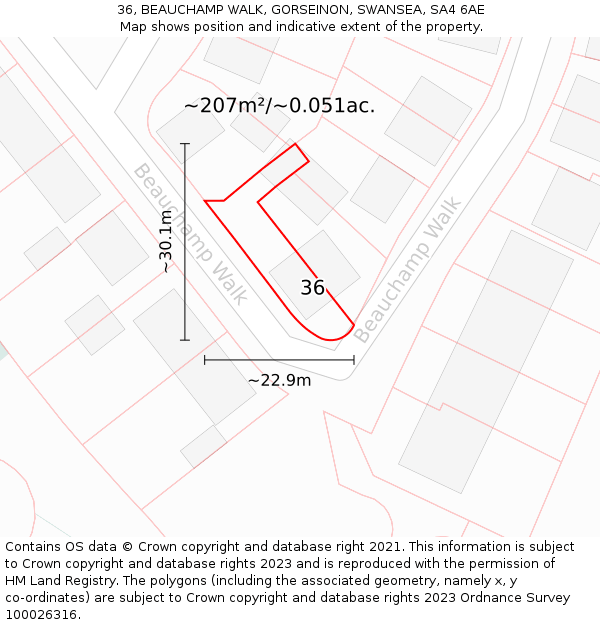 36, BEAUCHAMP WALK, GORSEINON, SWANSEA, SA4 6AE: Plot and title map