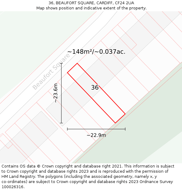 36, BEAUFORT SQUARE, CARDIFF, CF24 2UA: Plot and title map