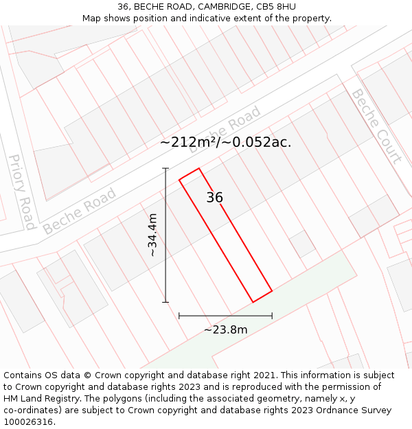 36, BECHE ROAD, CAMBRIDGE, CB5 8HU: Plot and title map