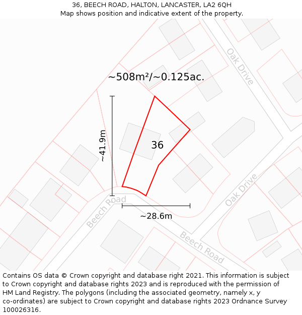 36, BEECH ROAD, HALTON, LANCASTER, LA2 6QH: Plot and title map