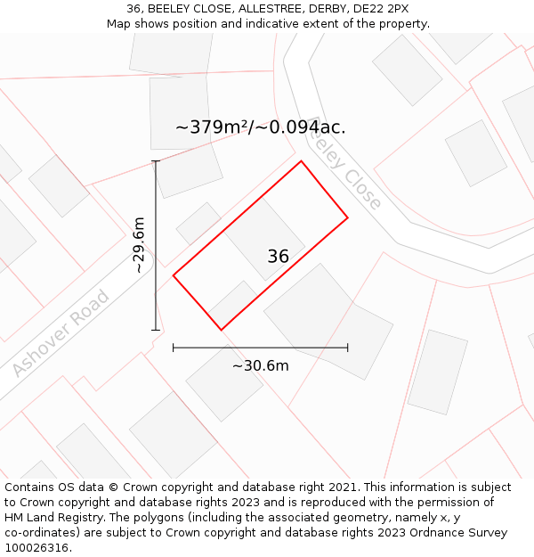 36, BEELEY CLOSE, ALLESTREE, DERBY, DE22 2PX: Plot and title map