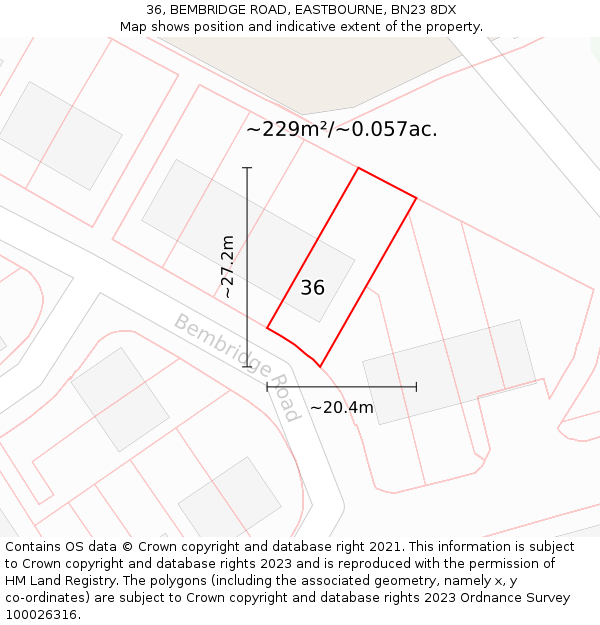 36, BEMBRIDGE ROAD, EASTBOURNE, BN23 8DX: Plot and title map