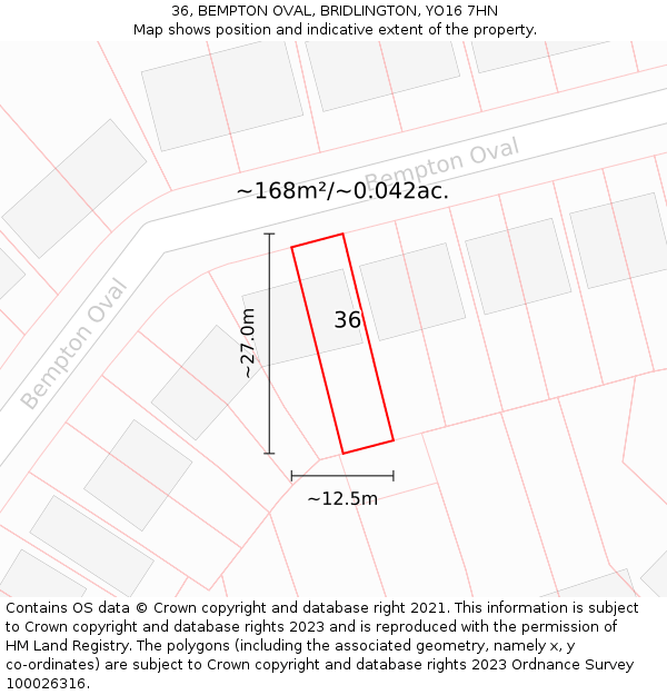 36, BEMPTON OVAL, BRIDLINGTON, YO16 7HN: Plot and title map