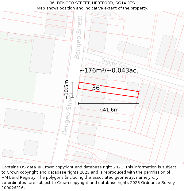 36, BENGEO STREET, HERTFORD, SG14 3ES: Plot and title map
