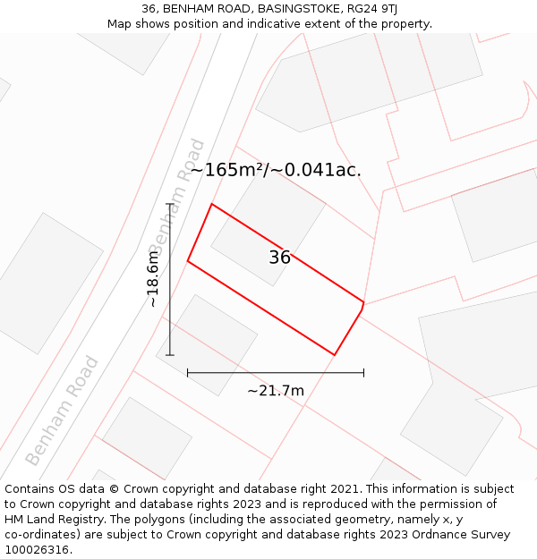 36, BENHAM ROAD, BASINGSTOKE, RG24 9TJ: Plot and title map