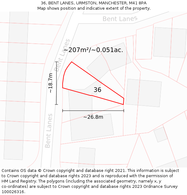 36, BENT LANES, URMSTON, MANCHESTER, M41 8PA: Plot and title map