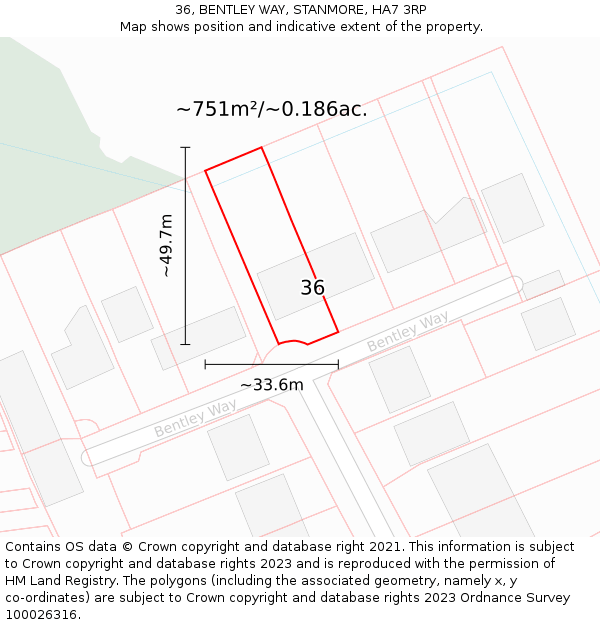 36, BENTLEY WAY, STANMORE, HA7 3RP: Plot and title map