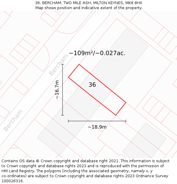 36, BERCHAM, TWO MILE ASH, MILTON KEYNES, MK8 8HX: Plot and title map