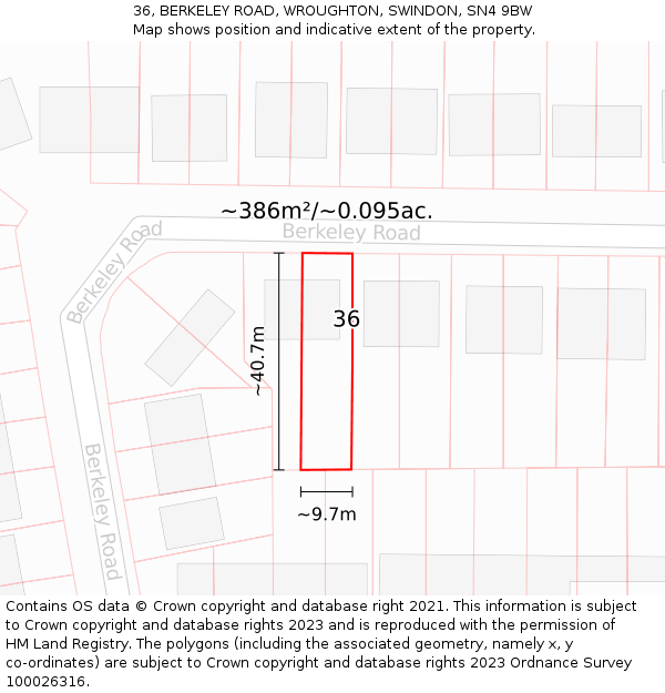 36, BERKELEY ROAD, WROUGHTON, SWINDON, SN4 9BW: Plot and title map