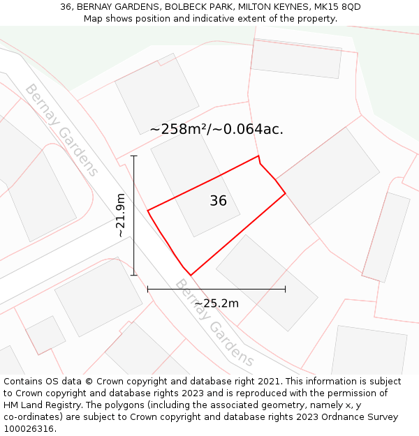 36, BERNAY GARDENS, BOLBECK PARK, MILTON KEYNES, MK15 8QD: Plot and title map