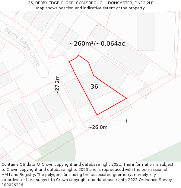 36, BERRY EDGE CLOSE, CONISBROUGH, DONCASTER, DN12 2LR: Plot and title map