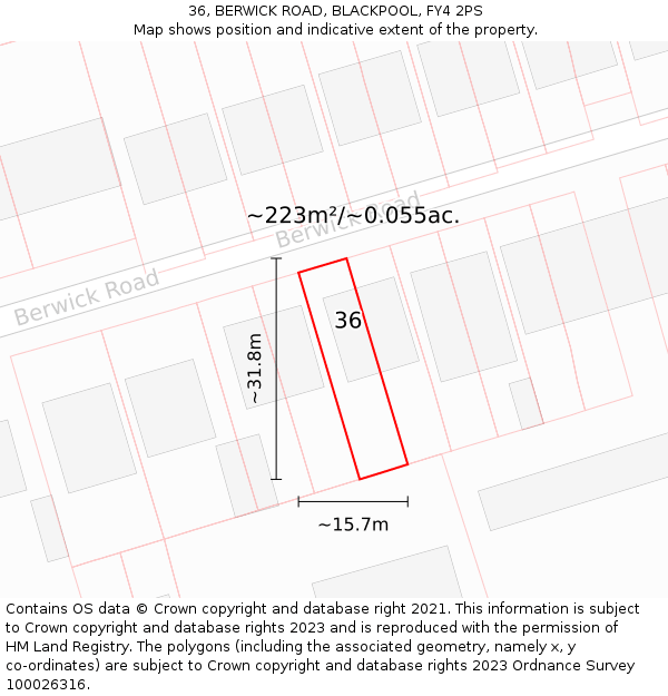 36, BERWICK ROAD, BLACKPOOL, FY4 2PS: Plot and title map